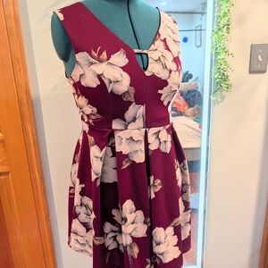 Papaya Burgundy and Cream Floral Dress